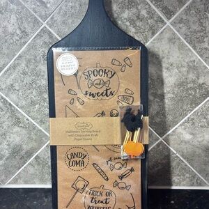 Mud Pie Black Halloween Serving Board with Kraft Paper Sheets and Picks